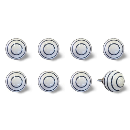Set of Eight Turquoise And Red Geometric Ceramic Drawer Pull Knobs