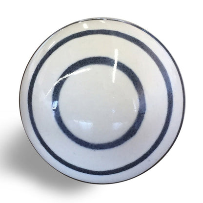 Set of Eight White And Navy Blue Geo Lines Ceramic Drawer Pull Knobs