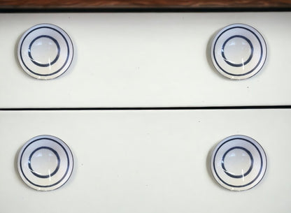 Set of Eight Turquoise And Red Geometric Ceramic Drawer Pull Knobs