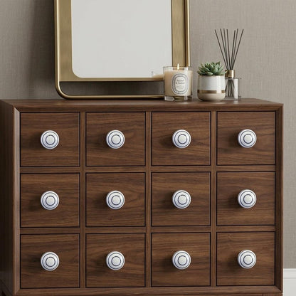 Set of Twelve White and Black Ceramic Drawer Pull Knobs
