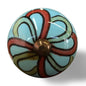 Set of Eight Turquoise And Red Geometric Ceramic Drawer Pull Knobs