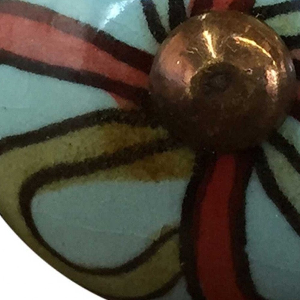 Set of Eight White And Navy Blue Geo Lines Ceramic Drawer Pull Knobs