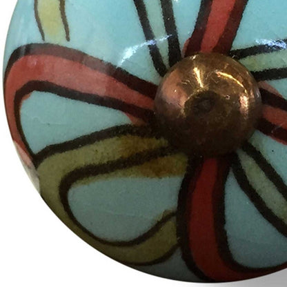 Set of Eight White And Navy Blue Geo Lines Ceramic Drawer Pull Knobs