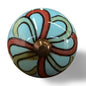 Set of Twelve Turquoise And Red Geometric Ceramic Drawer Pull Knobs