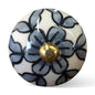 Set of Eight White And Navy Blue Geo Lines Ceramic Drawer Pull Knobs