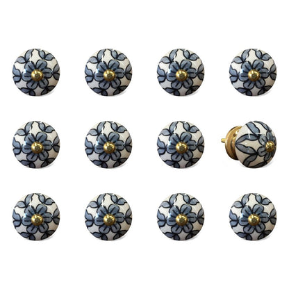 1.5" X 1.5" X 1.5" White Blue And Black  Knobs 12 Pack
