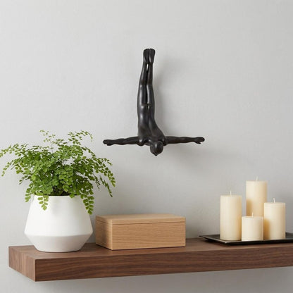 7" X 7" Black Resin Diving Man Hanging Dimensional Sculpture