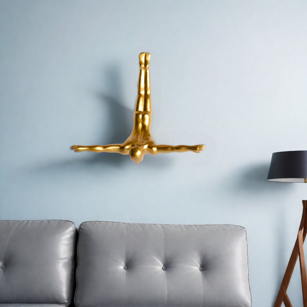 7" X 7" Black Resin Diving Man Hanging Dimensional Sculpture