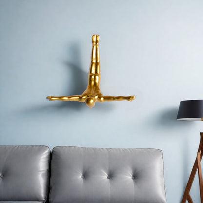 7" X 7" Black Resin Diving Man Hanging Dimensional Sculpture