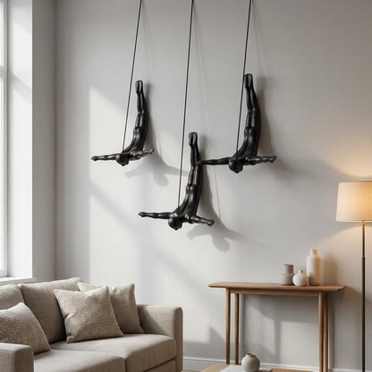 Set of Three White Resin Diving Man Hanging Dimensional Sculpture