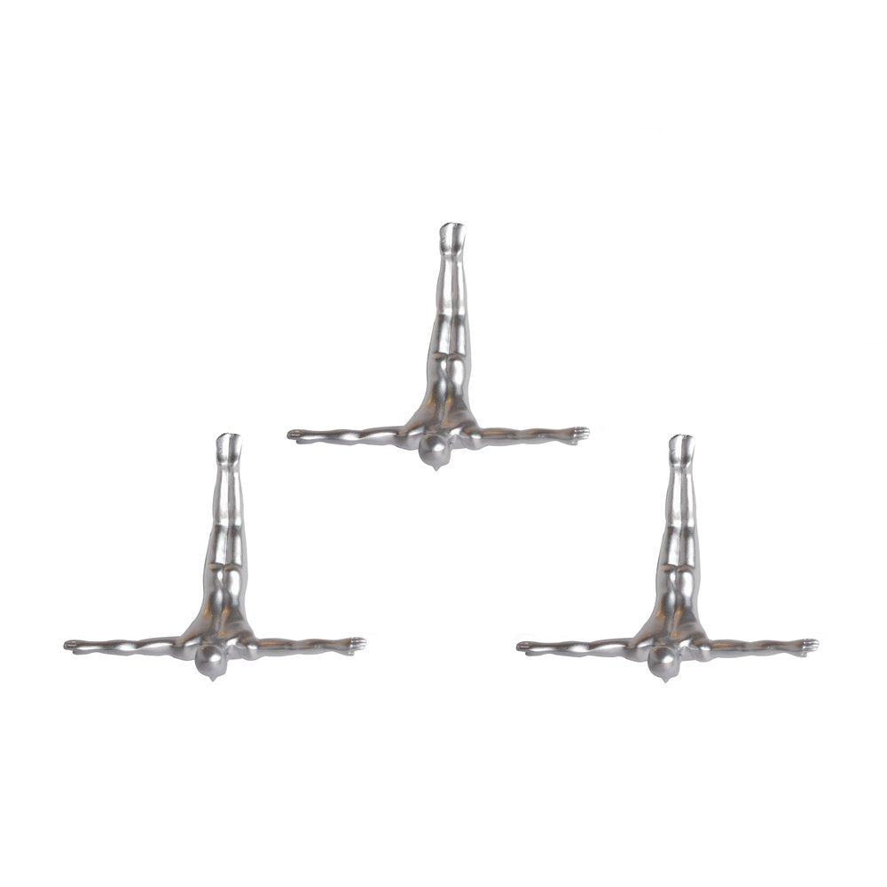 Set of Three Black Resin Diving Man Hanging Dimensional Sculpture