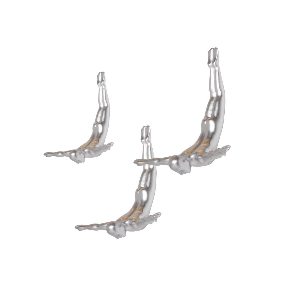 Set of Three White Resin Diving Man Hanging Dimensional Sculpture