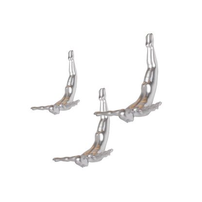 Set of Three White Resin Diving Man Hanging Dimensional Sculpture