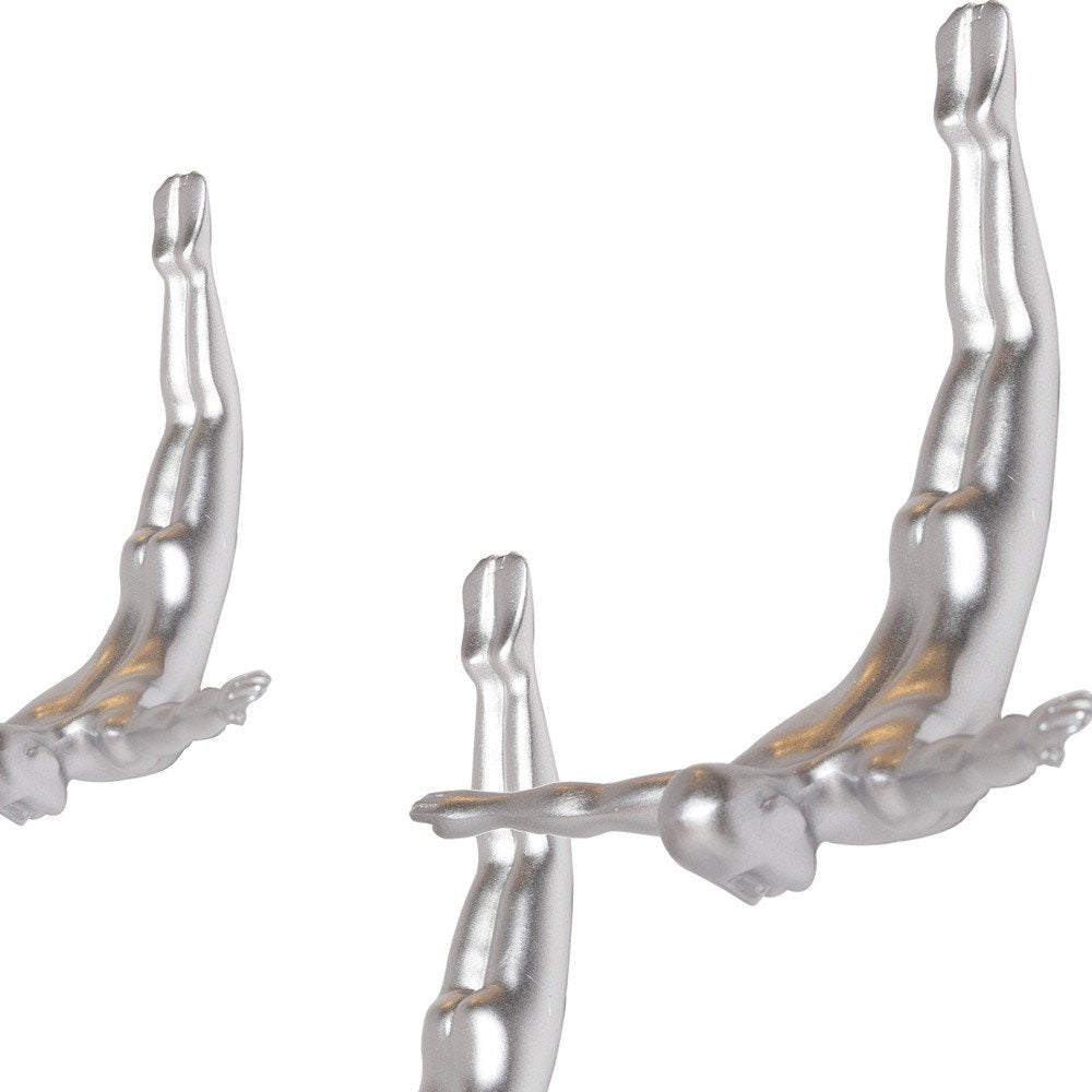 Set of Three White Resin Diving Man Hanging Dimensional Sculpture