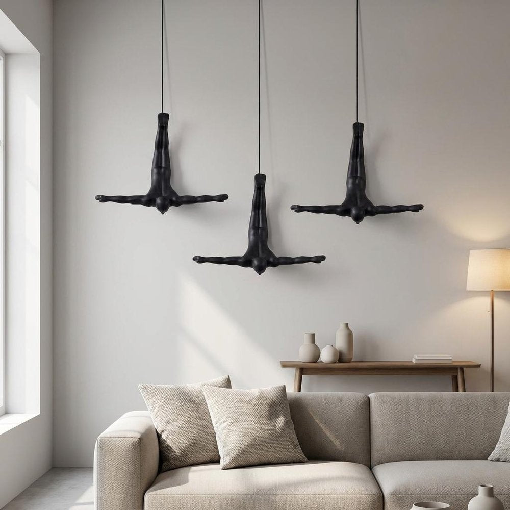 Set of Three White Resin Diving Man Hanging Dimensional Sculpture