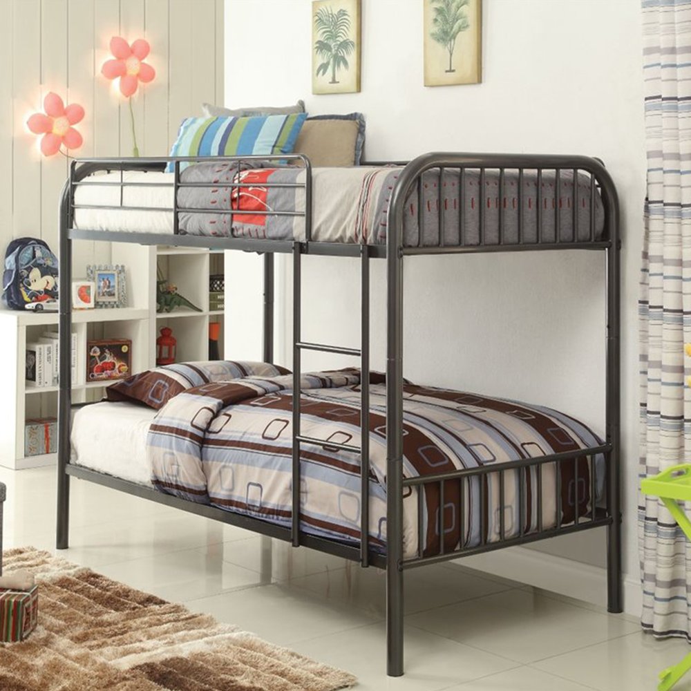 Gunmetal Twin Over Twin Metal Bunk Bed