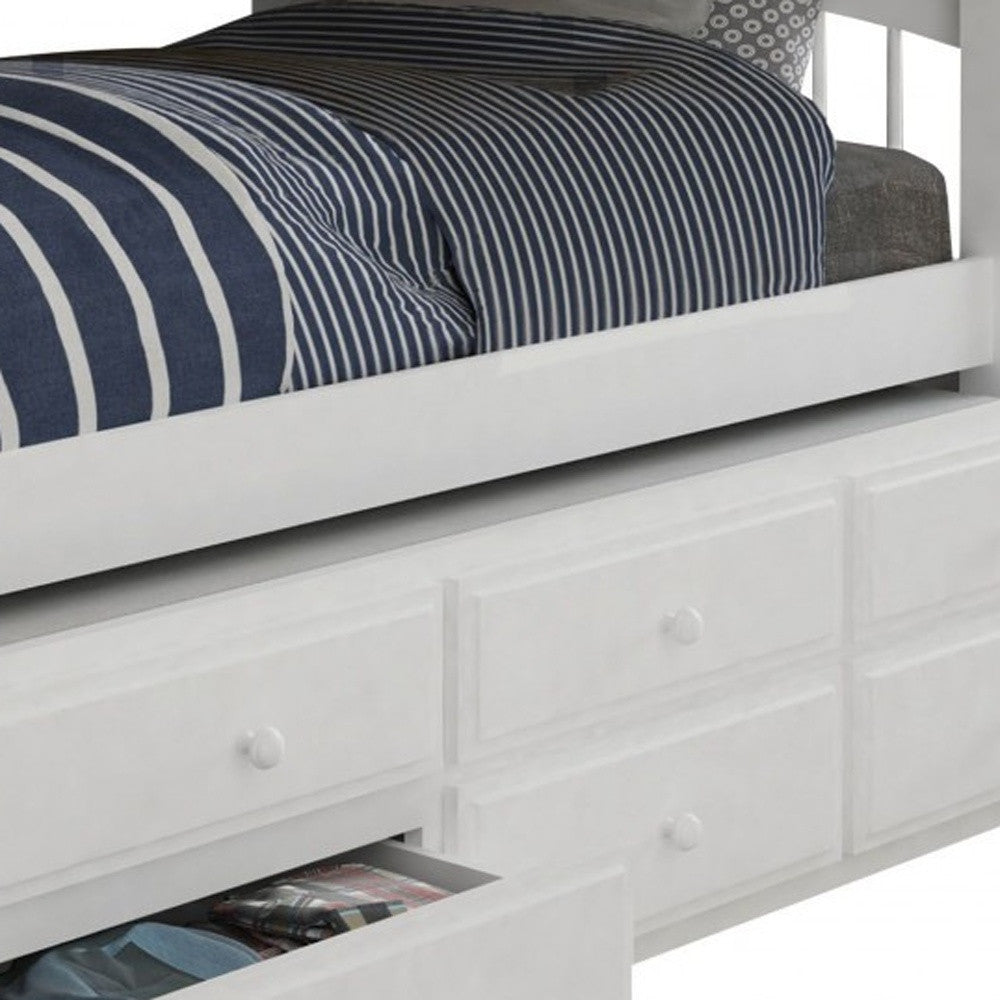 80" X 42" X 70" White Twin Bunk Bed  Trundle With 3 Drawers