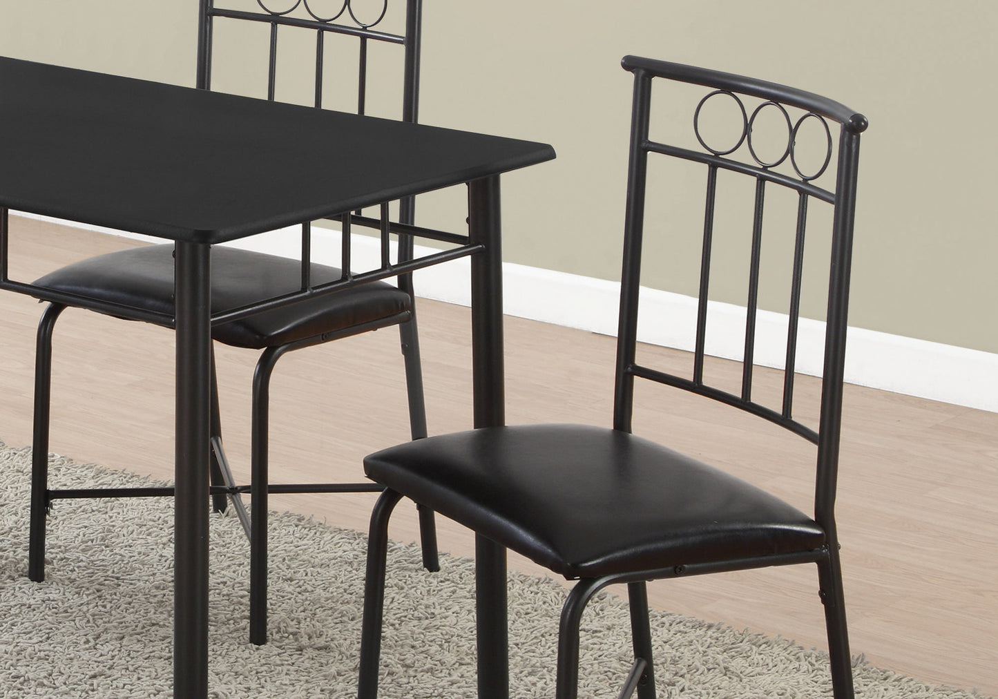 61.5" X 73.5" X 101" Black Metal Foam Polyurethane Leather Look Polyes  5Pcs Dining Set