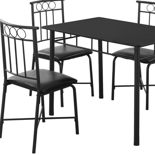 61.5" X 73.5" X 101" Black Metal Foam Polyurethane Leather Look Polyes  5Pcs Dining Set