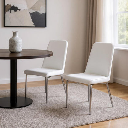 Set of Two Black And Silver Upholstered Faux Leather Dining Side Chairs