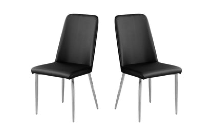 Set of Two Black And Silver Upholstered Faux Leather Dining Side Chairs