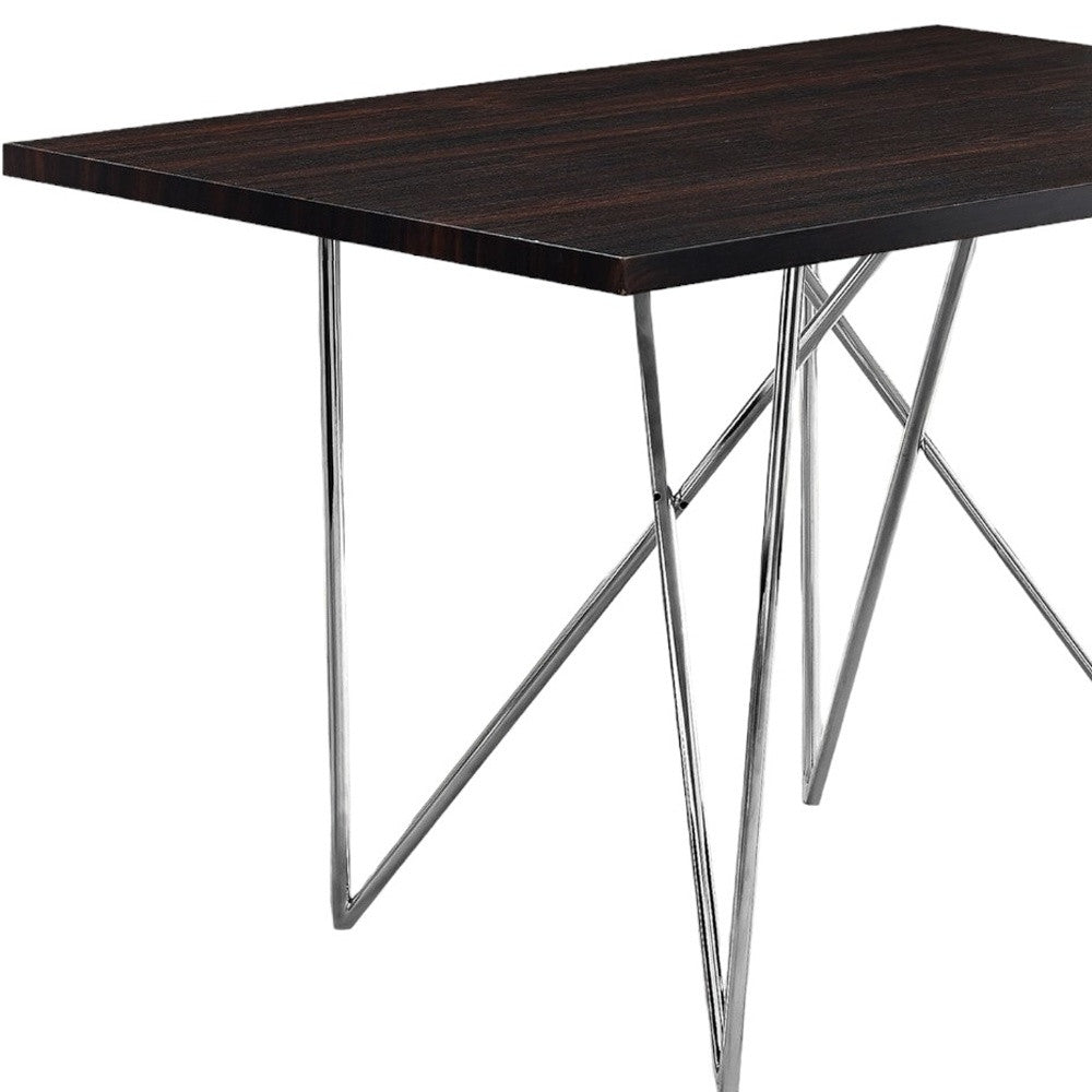 32" Dark Brown And Silver Metal Dining Table