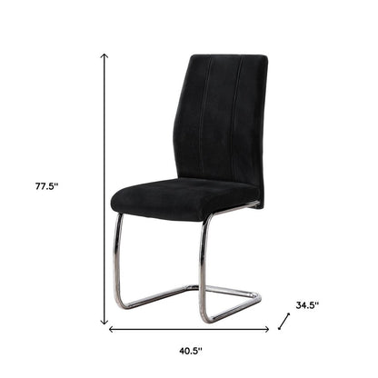 Set of Two Black And Silver Upholstered Velvet Dining Side Chairs