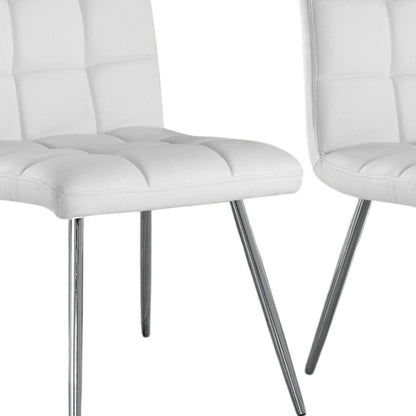 Set of Two Tufted Gray And Silver Upholstered Faux Leather Dining Side Chairs