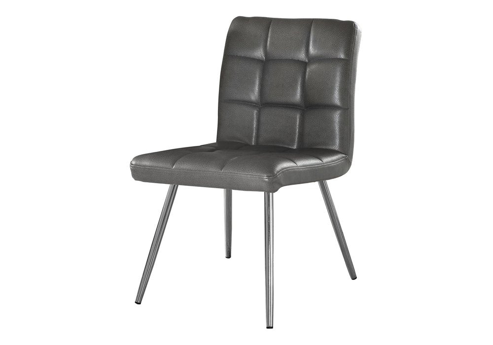 Set of Two Tufted Gray And Silver Upholstered Faux Leather Dining Side Chairs