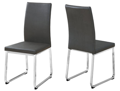 Set of Two Gray And Silver Upholstered Faux Leather Dining Side Chairs