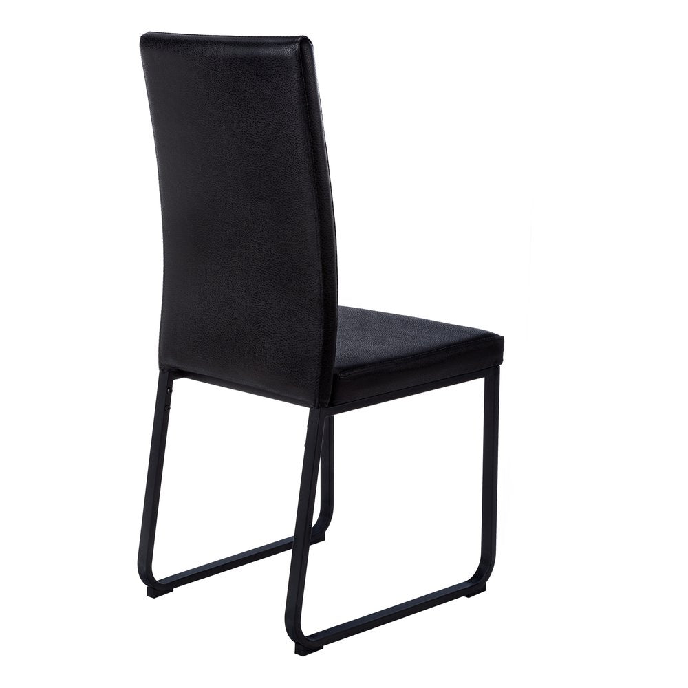 Set of Two Black Upholstered Faux Leather Dining Side Chairs