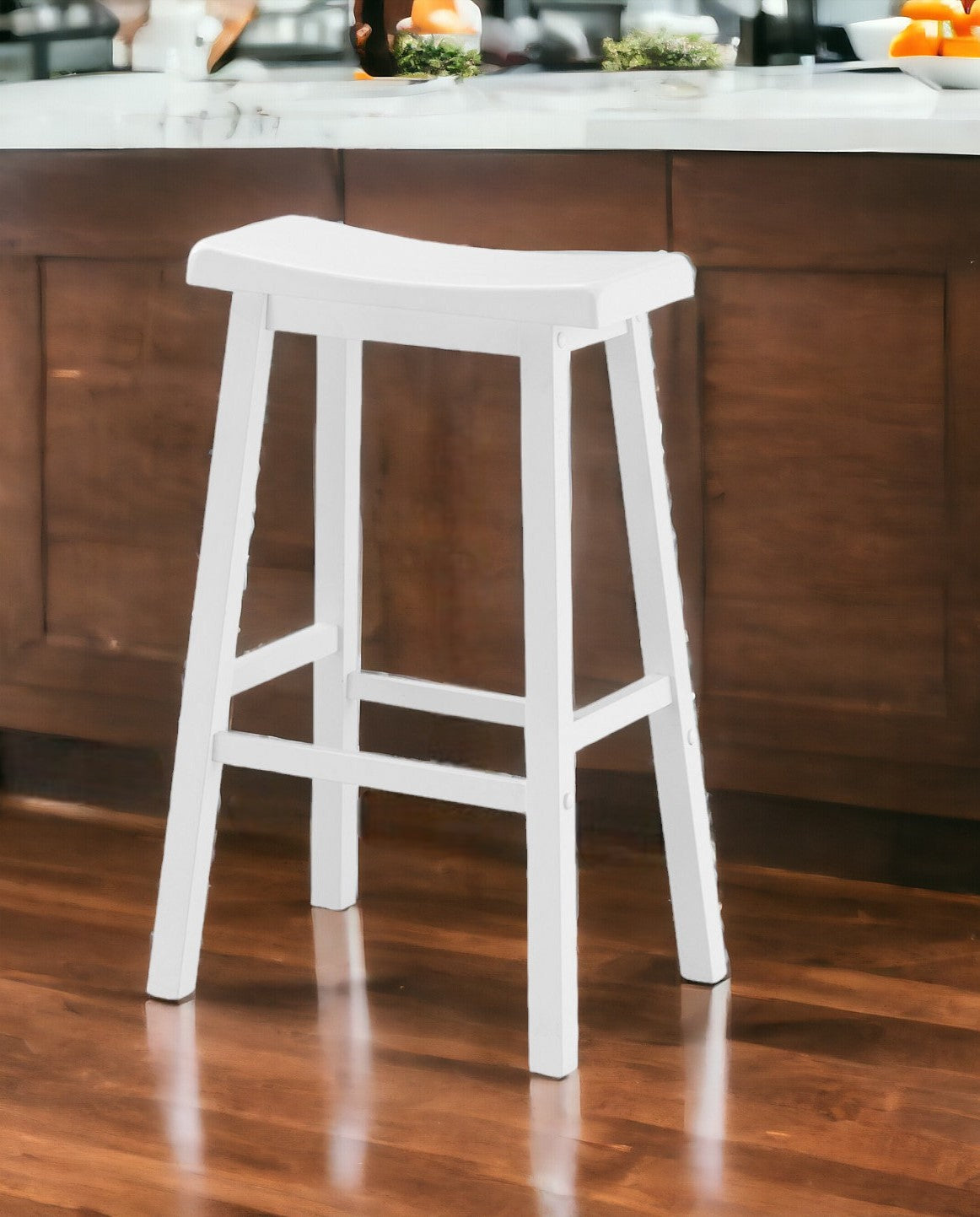 Set of Two 29 " White Solid Wood Backless Bar Chairs