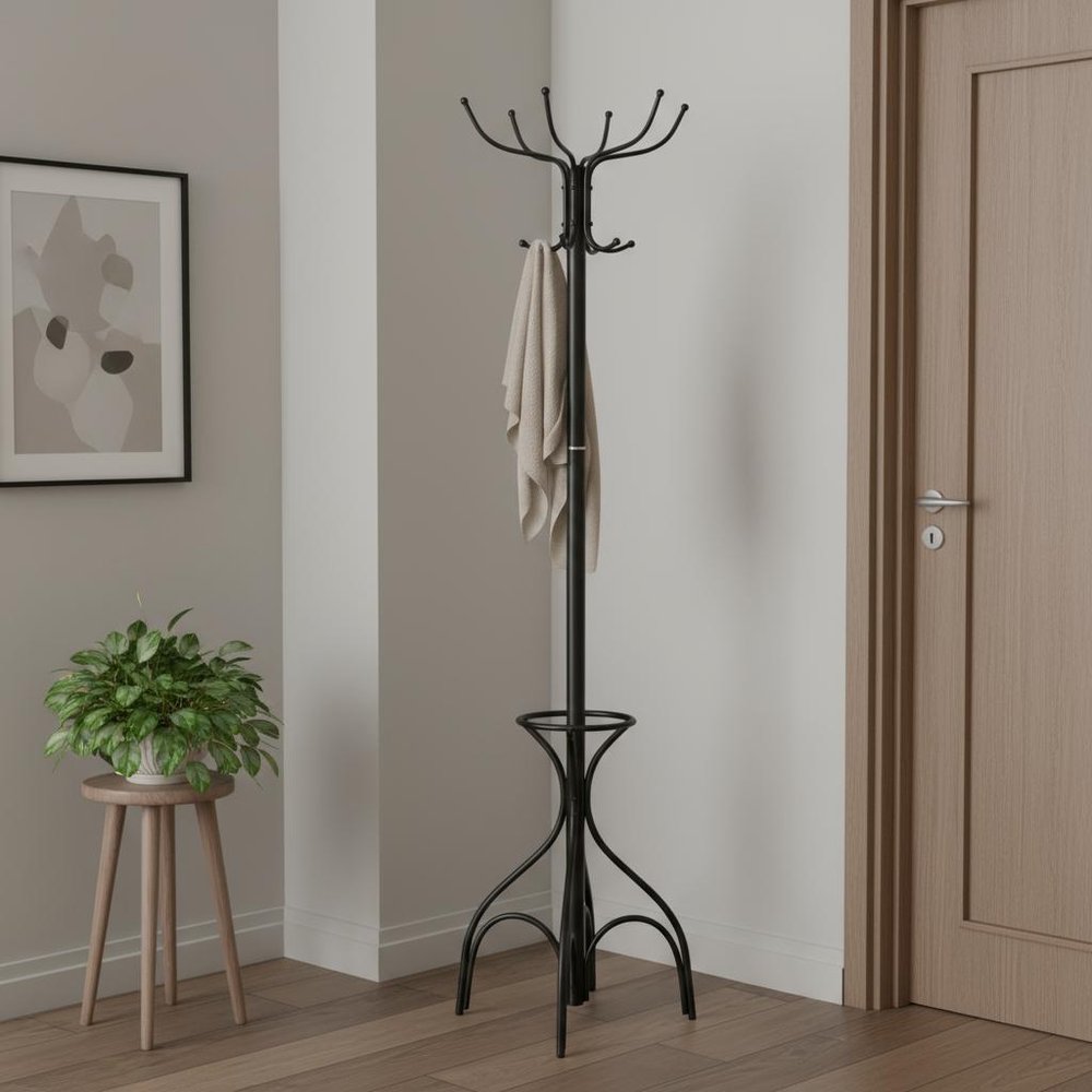 18" X 18" X 70" Black  Metal  Coat Rack