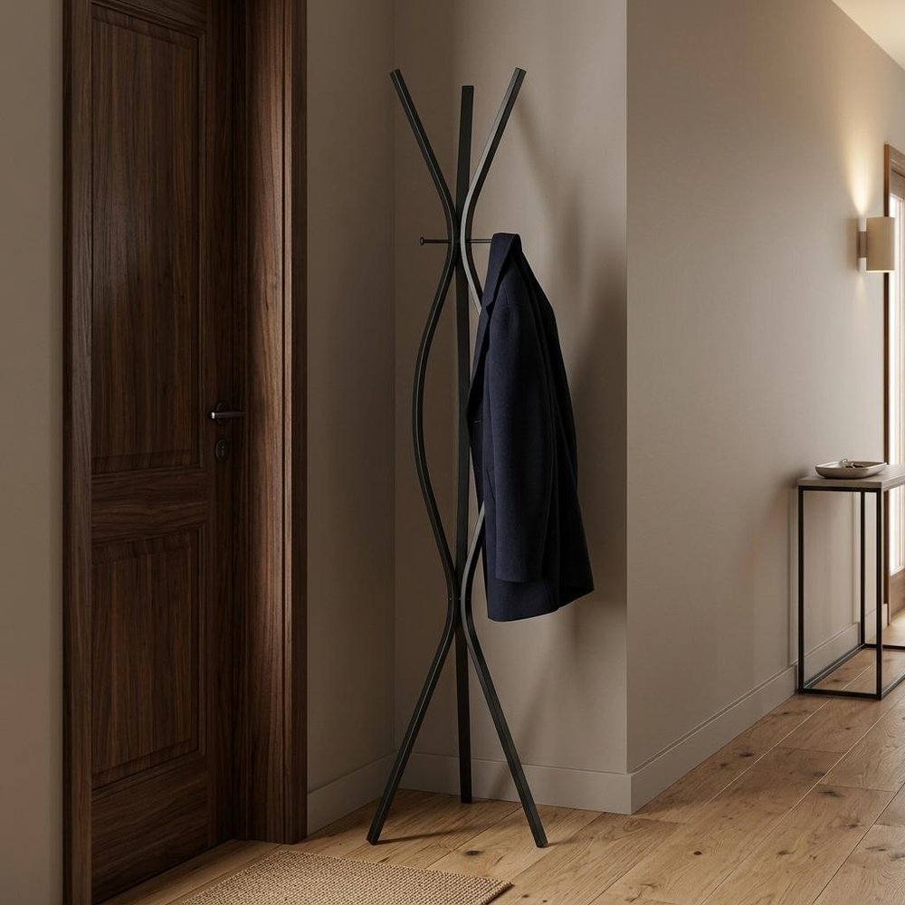 72" Black Metal Coat Rack