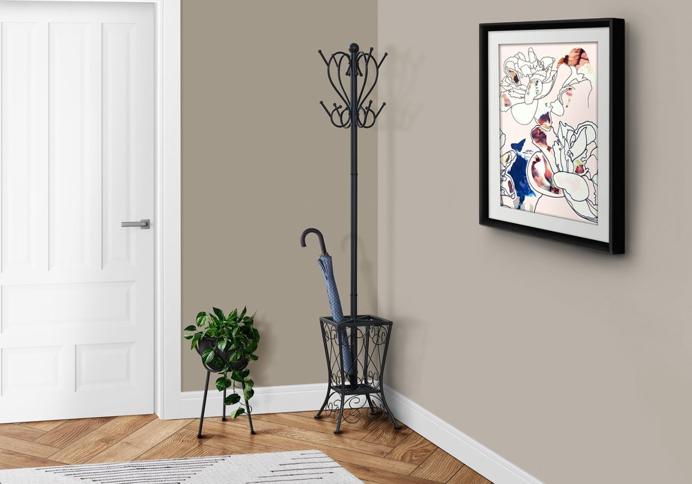 16" X 16" X 71" Black  Metal  Umbrella Holder Coat Rack