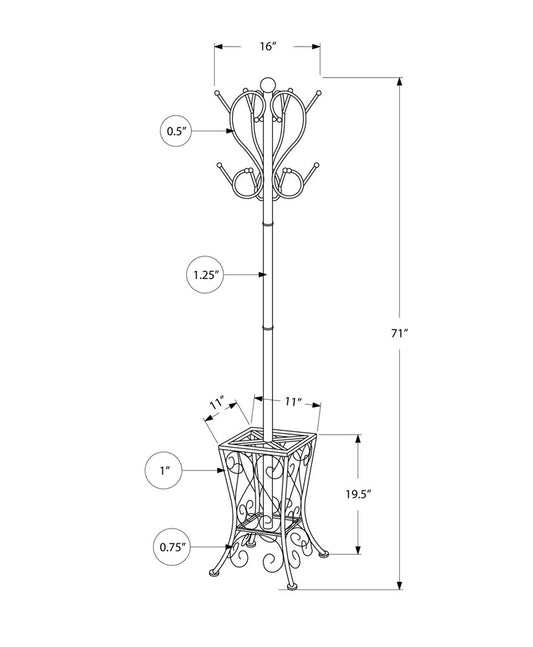 16" X 16" X 71" Black  Metal  Umbrella Holder Coat Rack