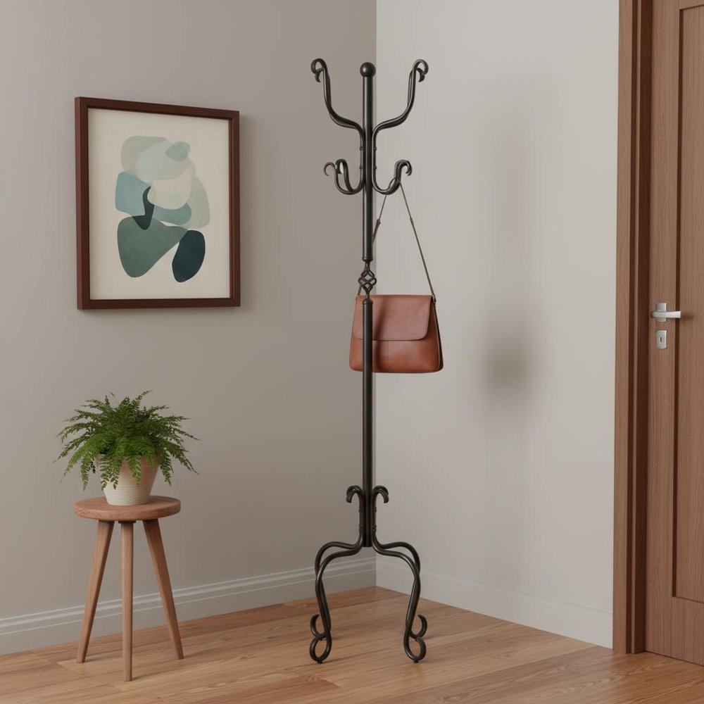21" X 21" X 74" Black  Metal  Coat Rack