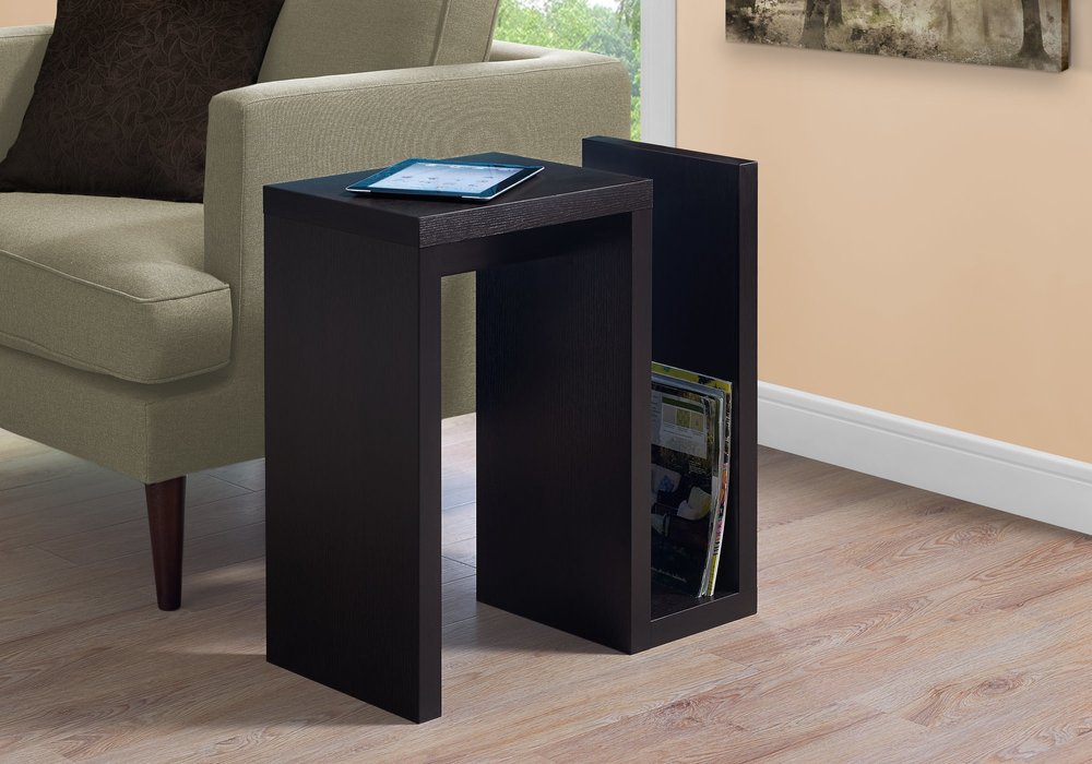 24" Dark Brown Wood And Metal End Table With Shelf