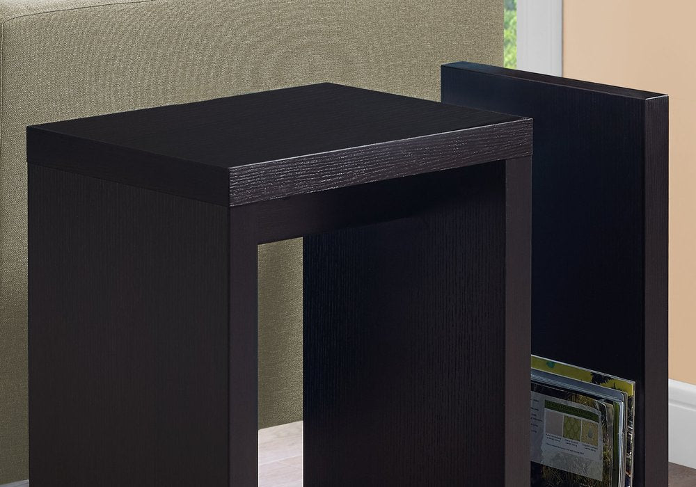 24" Dark Brown Wood And Metal End Table With Shelf