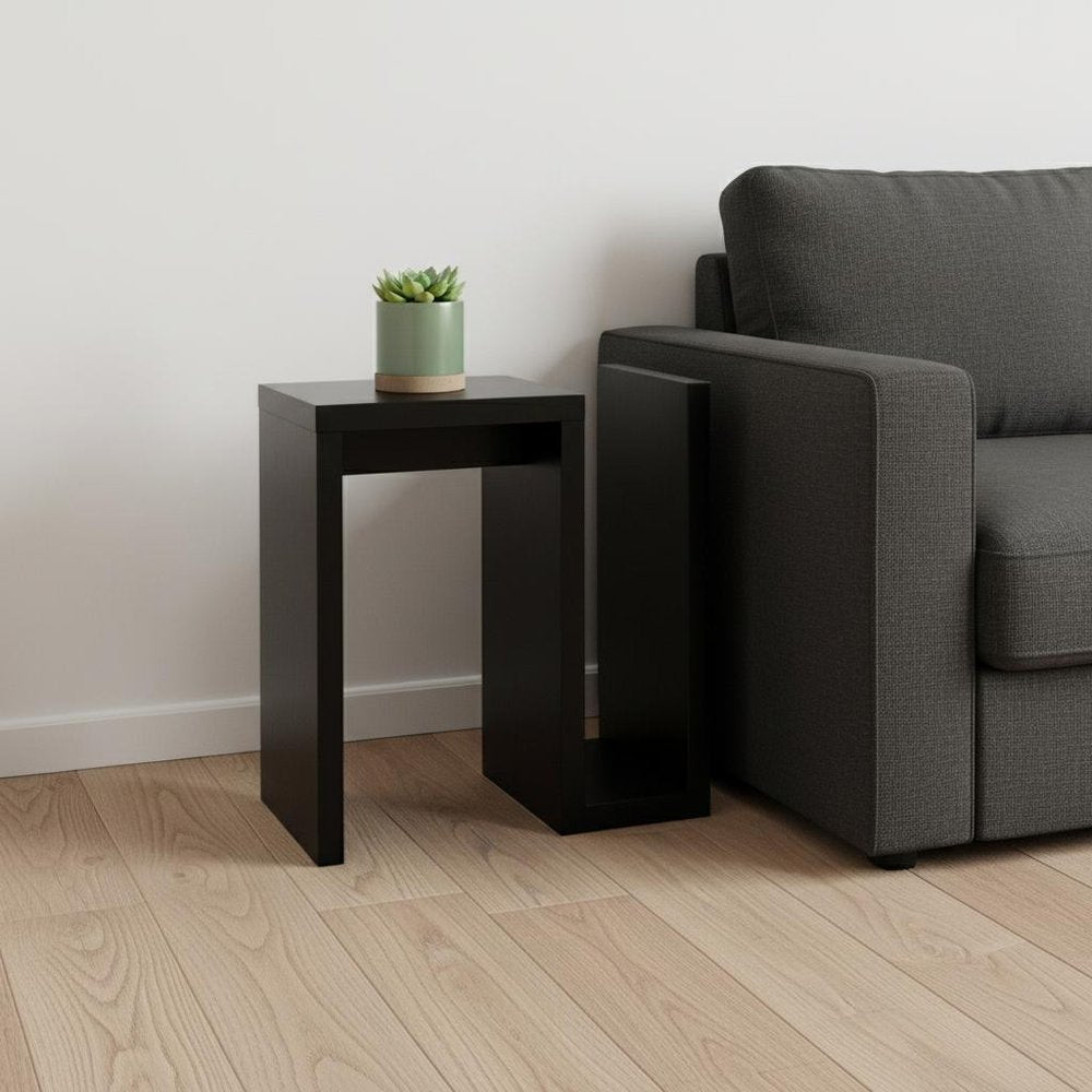 24" Dark Brown Wood And Metal End Table With Shelf