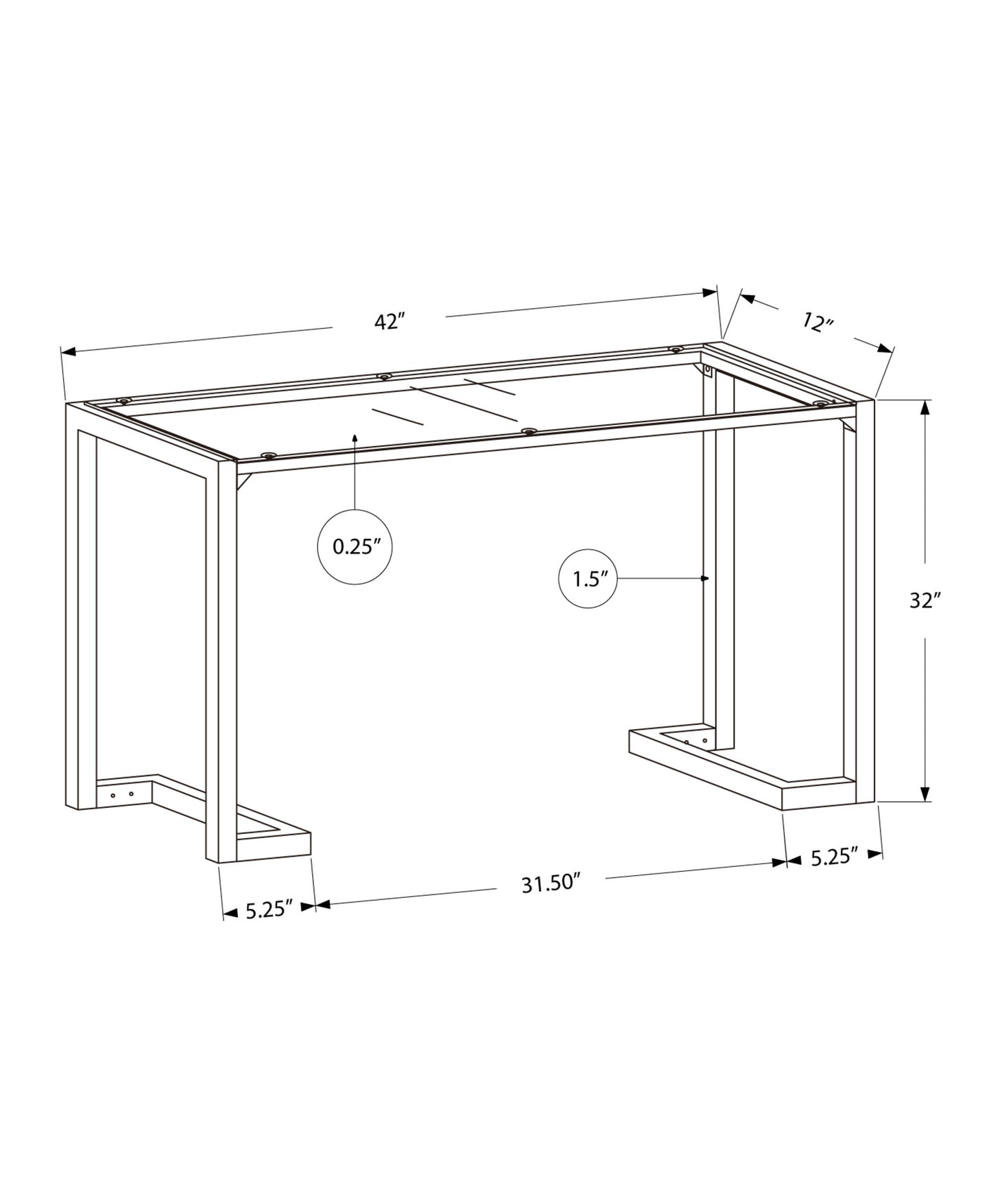 42" Clear and Black Glass Console Table