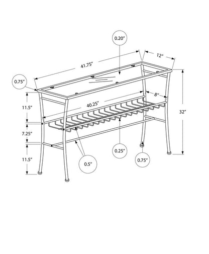 42" Clear And Silver Glass Console Table With Storage