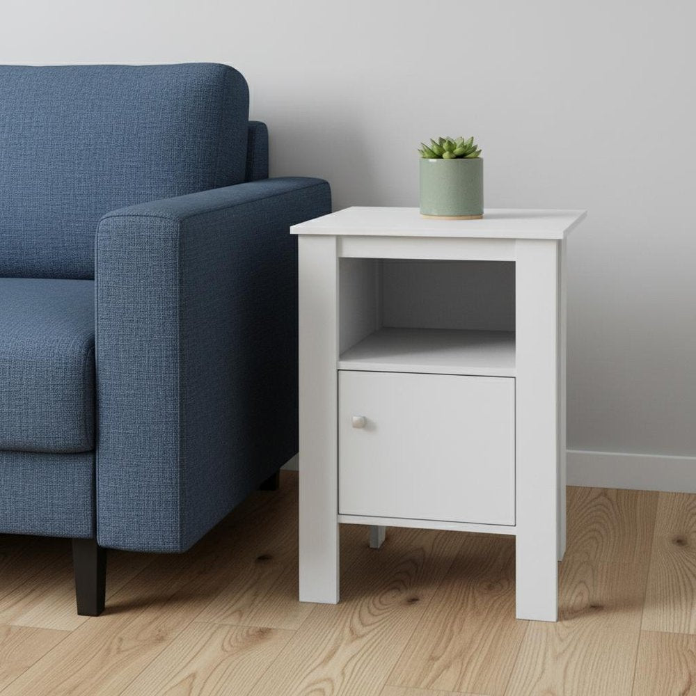 24" White Wood End Table With Shelf