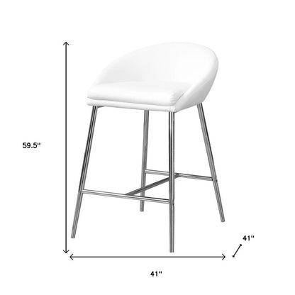 Set of Two 24" White And Silver Leather Match And Metal Low Back Bar Chairs