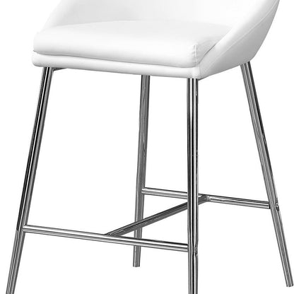 Set of Two 24" White And Silver Leather Match And Metal Low Back Bar Chairs