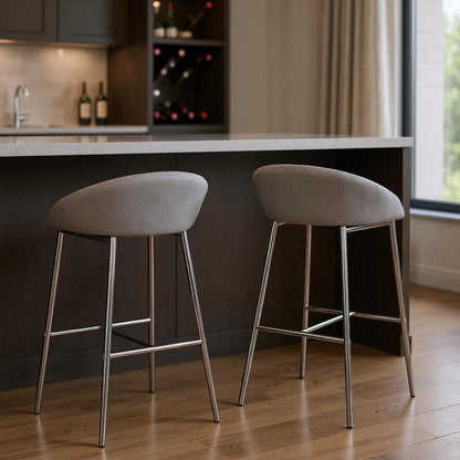 Set of Two 30" Gray and Silver Metal Low Back Bar Chairs