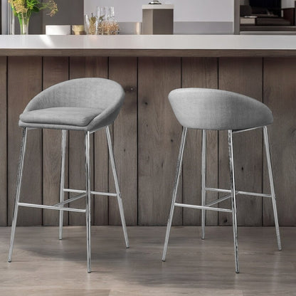 Set of Two 30" Gray and Silver Metal Low Back Bar Chairs