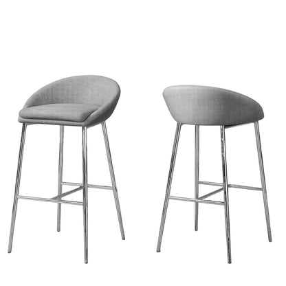 Set of Two 30" Gray And Silver Fabric And Metal Low Back Bar Chairs