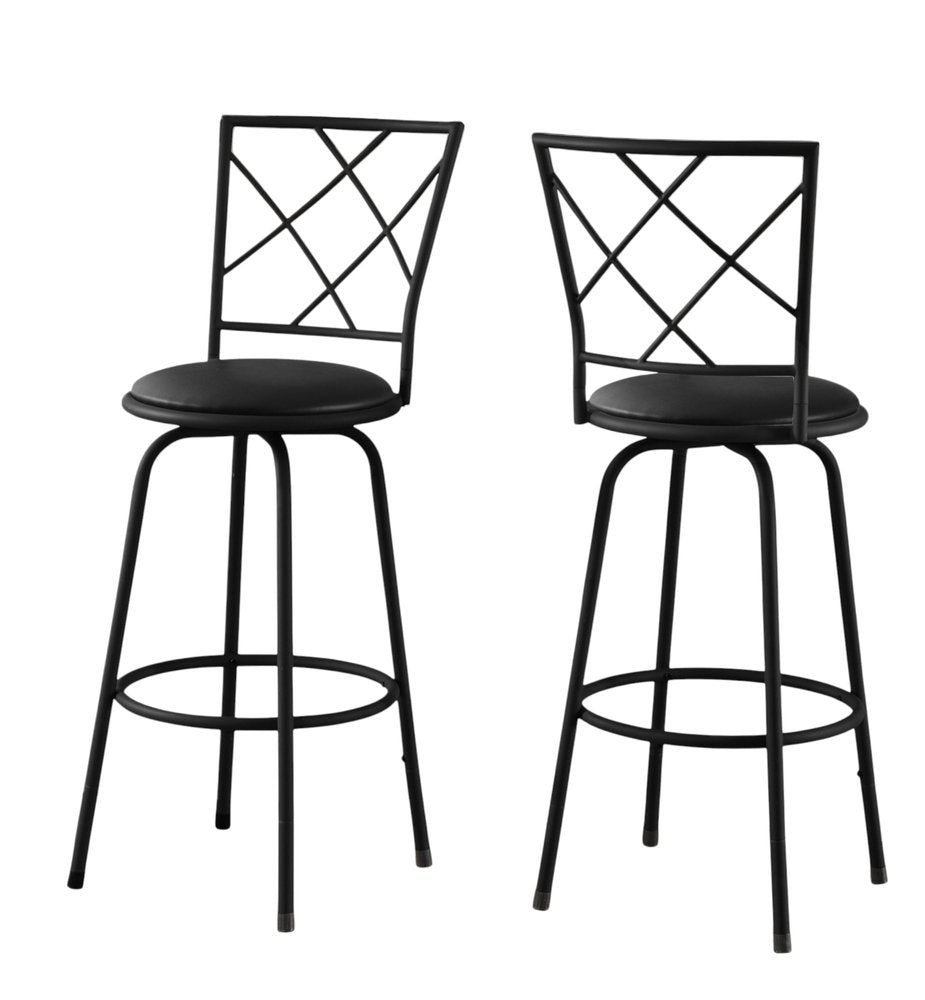Set of Two 28" Black Leather Match And Metal Bar Chairs