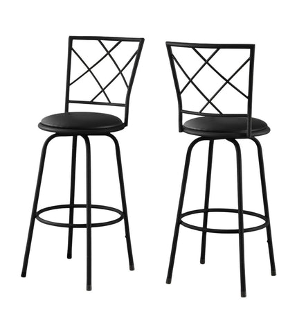 Set of Two 28" Black Leather Match And Metal Bar Chairs